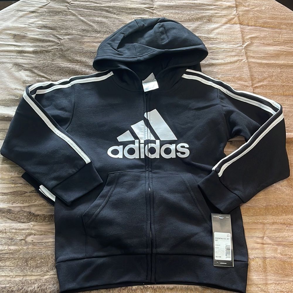 Adidas Little Boys Zip Front Essential Fleece Hoodie and Jogger - Picture 2 of 16